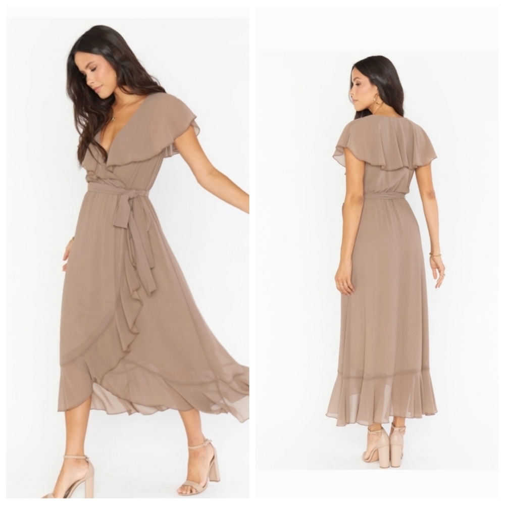 Show Me Your Mumu Jess Ruffle Midi Dress Small Wrap Style Flutter Sleeve